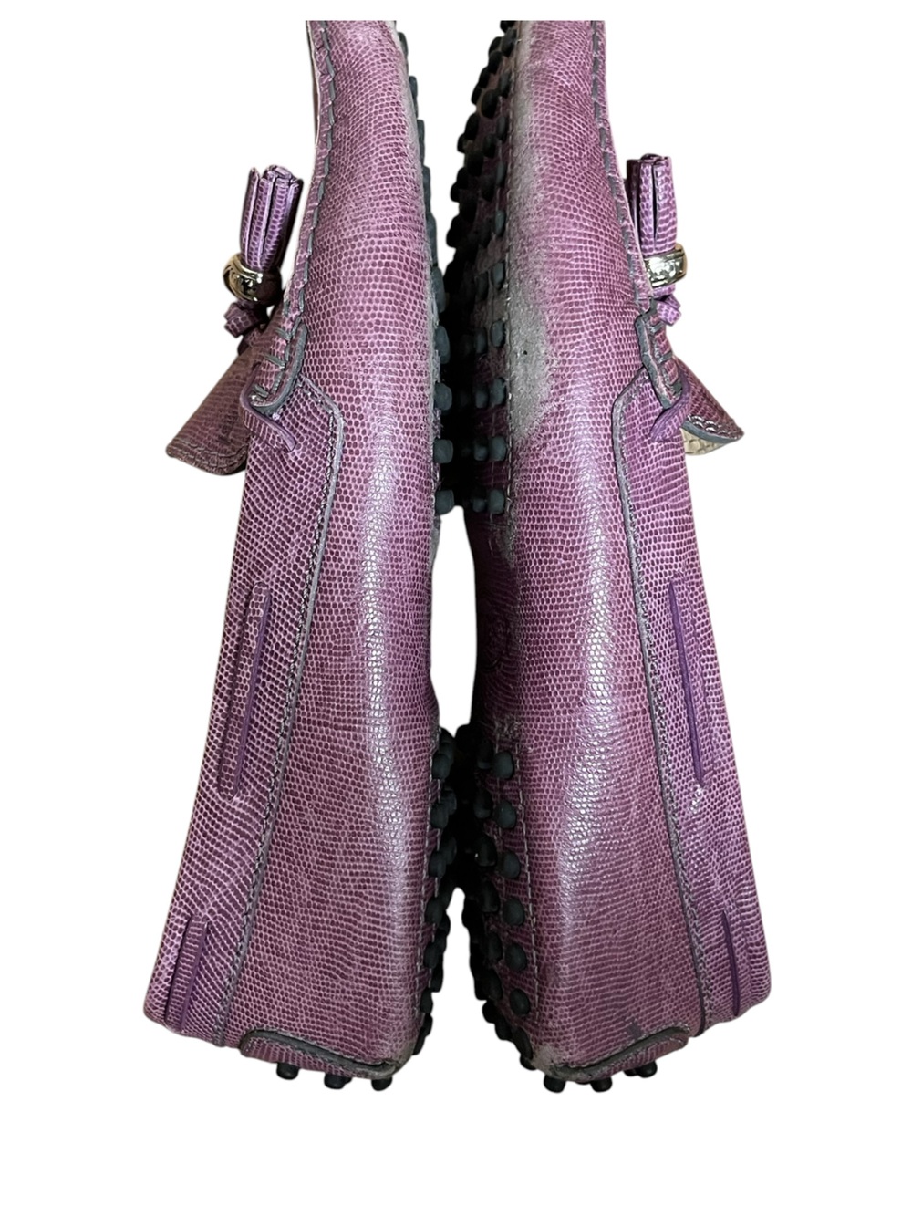 Tod's Gommino purple lizard-embossed leather tassel driving loafer moccasins 38 - Picture 9 of 16